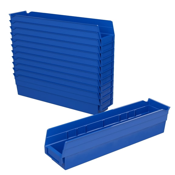 Akro-Mils Shelf Bins 30128 Plastic Organizer for Tools Craft Supplies, 18"x4"x4", Blue, 12-Pack