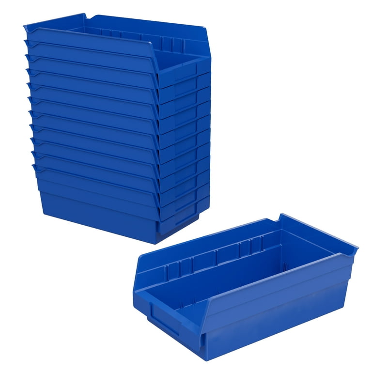 Akro-Mils Shelf Bins 30130 Plastic Organizer for Tools Craft Supplies,  12x6x4, Blue, 12-Pack 