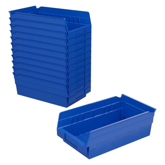 Akro-Mils Shelf Bins 30130 Plastic Organizer for Tools Craft Supplies, 12"x6"x4", Blue, 12-Pack