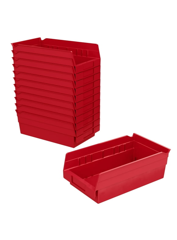 Akro-Mils Shelf Bins 30130 Plastic Organizer for Tools Craft Supplies, 12"x6"x4", Red, 12-Pack