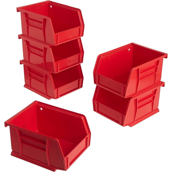 Akro-Mils Stackable Storage Bins, AkroBins 30210 Stacking Organizer, 5"x4"x3", Red, 6-Pack