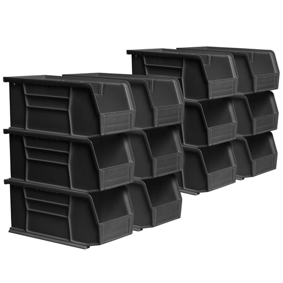 Akro-Mils 12 Pack AkroBins Plastic Storage Bins, Space-Saving Organizers, Black