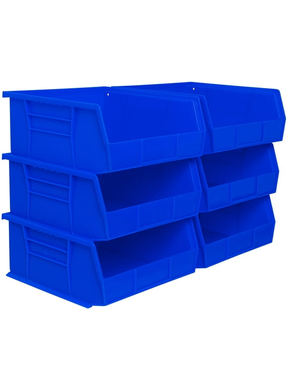 Akro-Mils Stackable Storage Bins, AkroBins 30235 Stacking Organizer, 11"x11"x5", Blue, 6-Pack