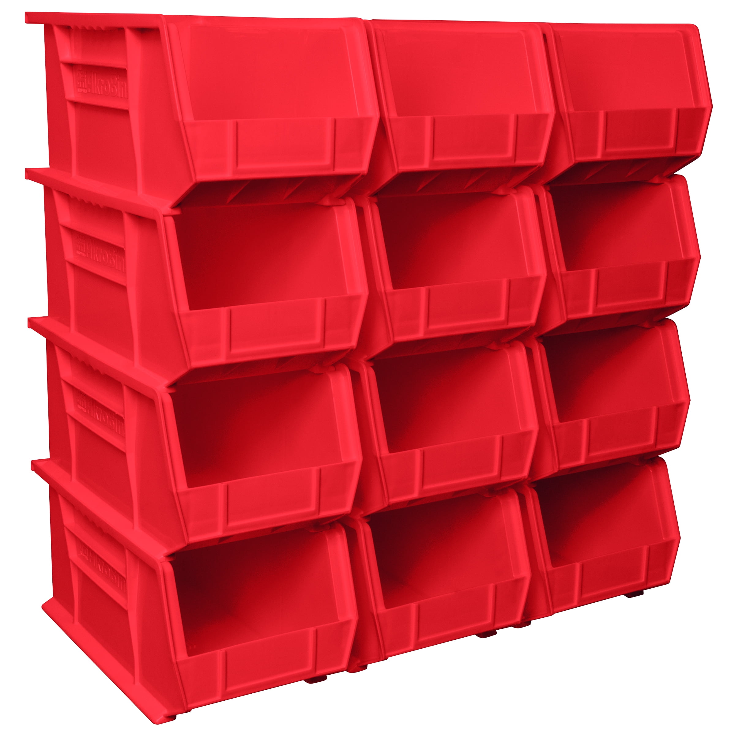 AERCANA Shop Stackable Organizer Bins Parts Bin Shelf Storage Bin Garage  storage bins(Red,Pack of 12)