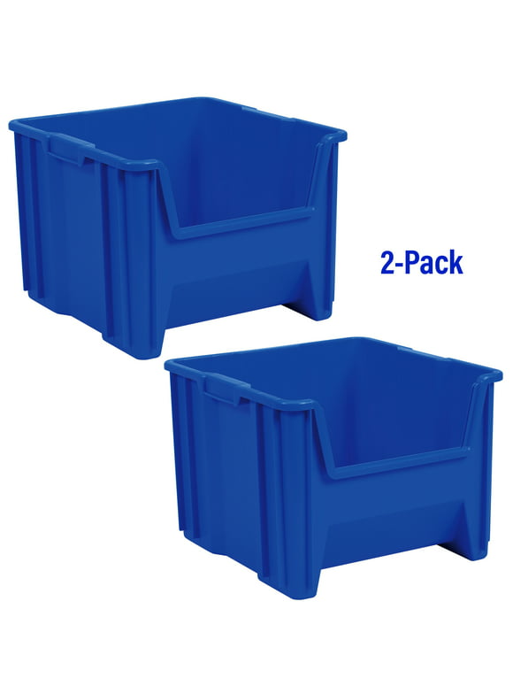 Akro-Mils Stak-N-Store 13018, Large Storage Bins, Stackable Heavy Duty Containers, 17.5"x16.5"x12.5", Blue, 2-Pack