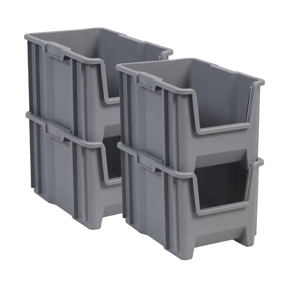 Akro-Mils Stak-N-Store Stackable Plastic Storage Bin, Open Front Organizer, Gray, 4 Pack