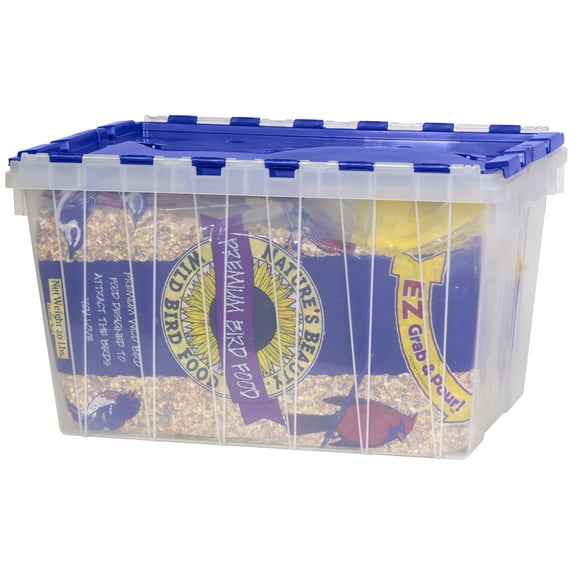 Akro-Mils KeepBox 12 Gallon Plastic Storage Bin, Stackable Tote with Lid, Clear/Blue