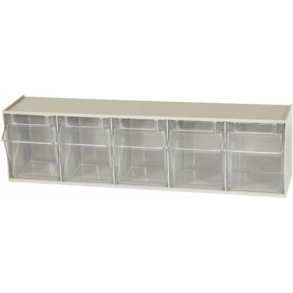 Akro-Mils TiltView Horizontal Plastic Organizer Storage System Cabinet with 5 Tip Out Bins, (23-5/8-Inch Wide x 6-1/2-Inch High x 5-5/8-Inch Deep), Stone 06705