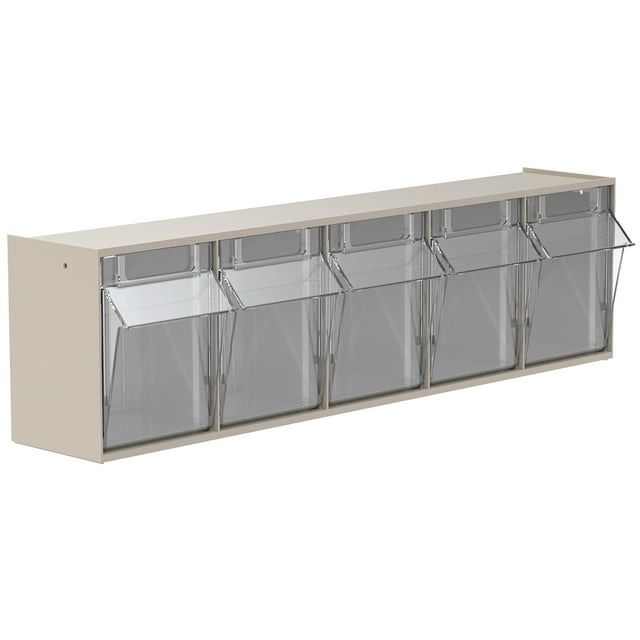 Akro-Mils TiltView Horizontal Plastic Organizer Storage System Cabinet with 5 Tip Out Bins, (23-5/8-Inch Wide x 6-1/2-Inch High x 5-5/8-Inch Deep), Stone 06705