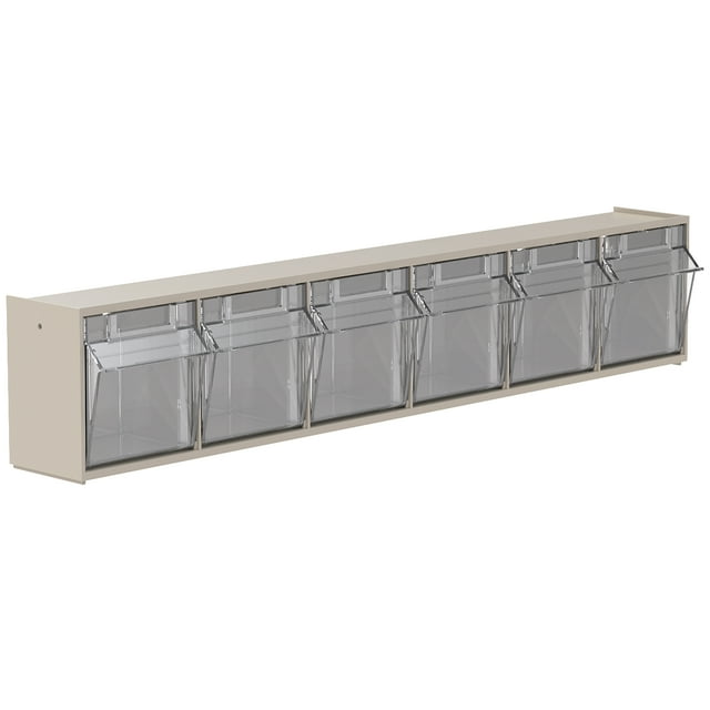 Akro-Mils TiltView Horizontal Plastic Organizer Storage System Cabinet with 6 Tip Out Bins, (23-5/8-Inch Wide x 4-1/2-Inch High x 3-3/4-Inch Deep), Stone 06706