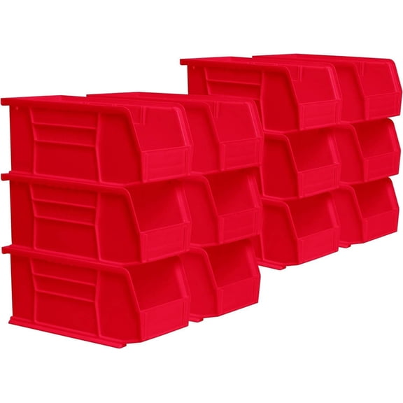 AkroBins Stackable Storage Bins, 11" x 5" x 5", Red, 12-Pack