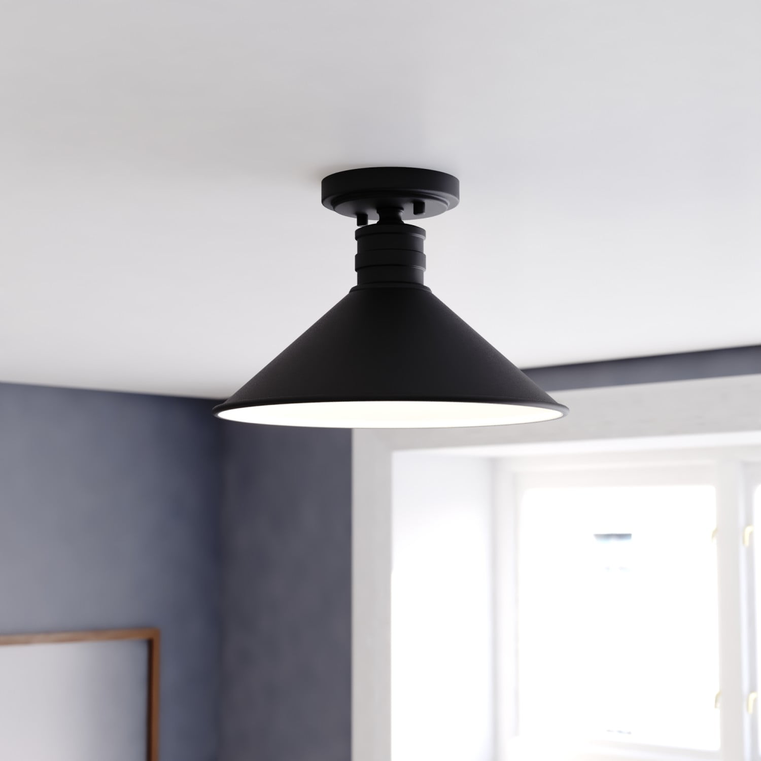 Akron 12" Industrial MCM Cone Semi-Flush Mount Ceiling Light