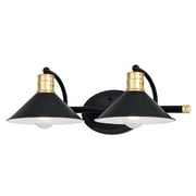 Akron 2 Light Matte Black with Gold Brass Accents Industrial Bathroom Vanity Wall Fixture - Metal Shades