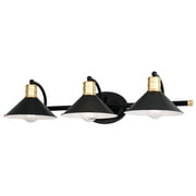 Akron 3 Light Matte Black with Gold Brass Accents Industrial Bathroom Vanity Wall Fixture - Metal Shades