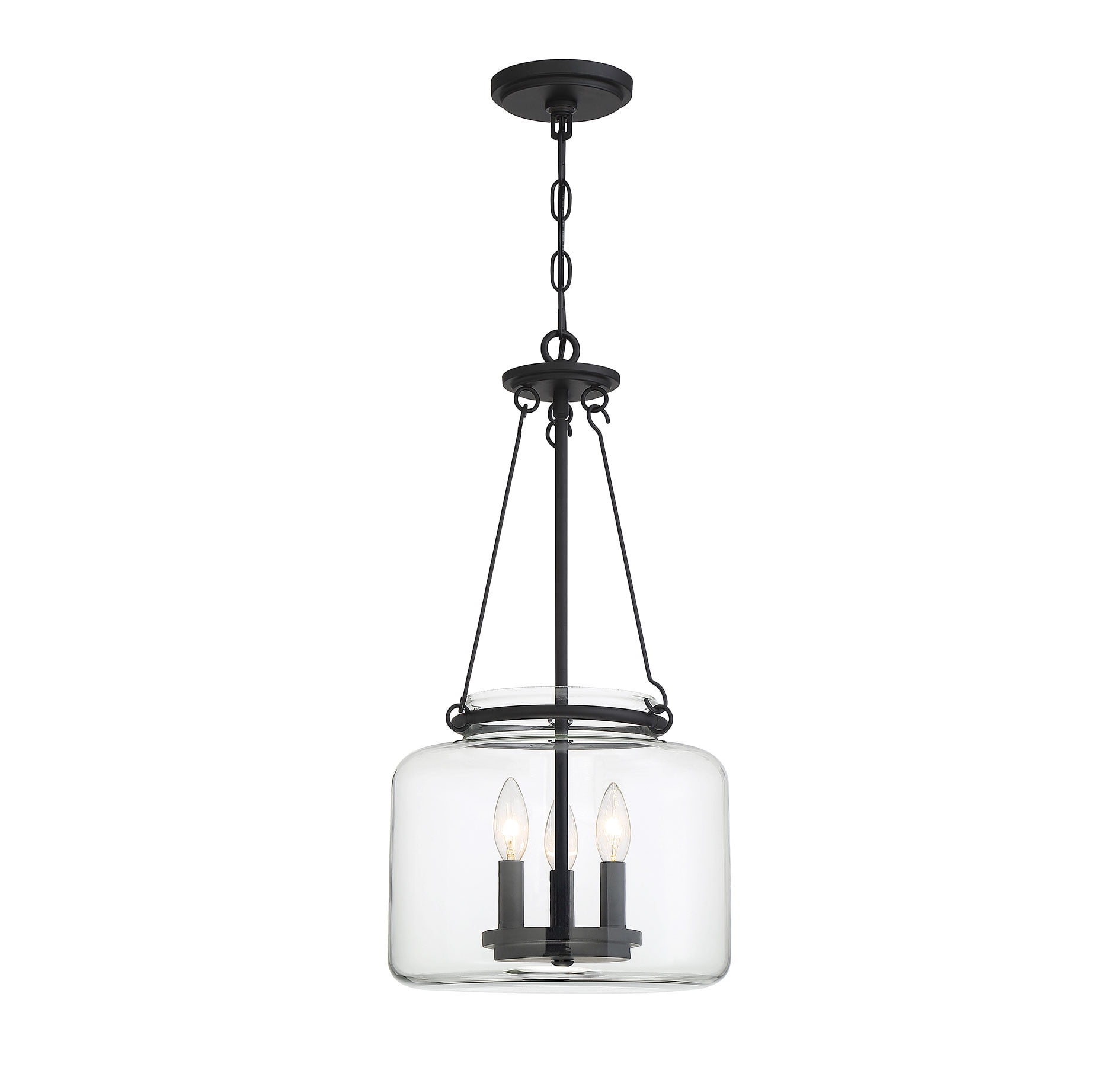 Akron Matte Black 3-Light Pendant with Clear Glass Shade