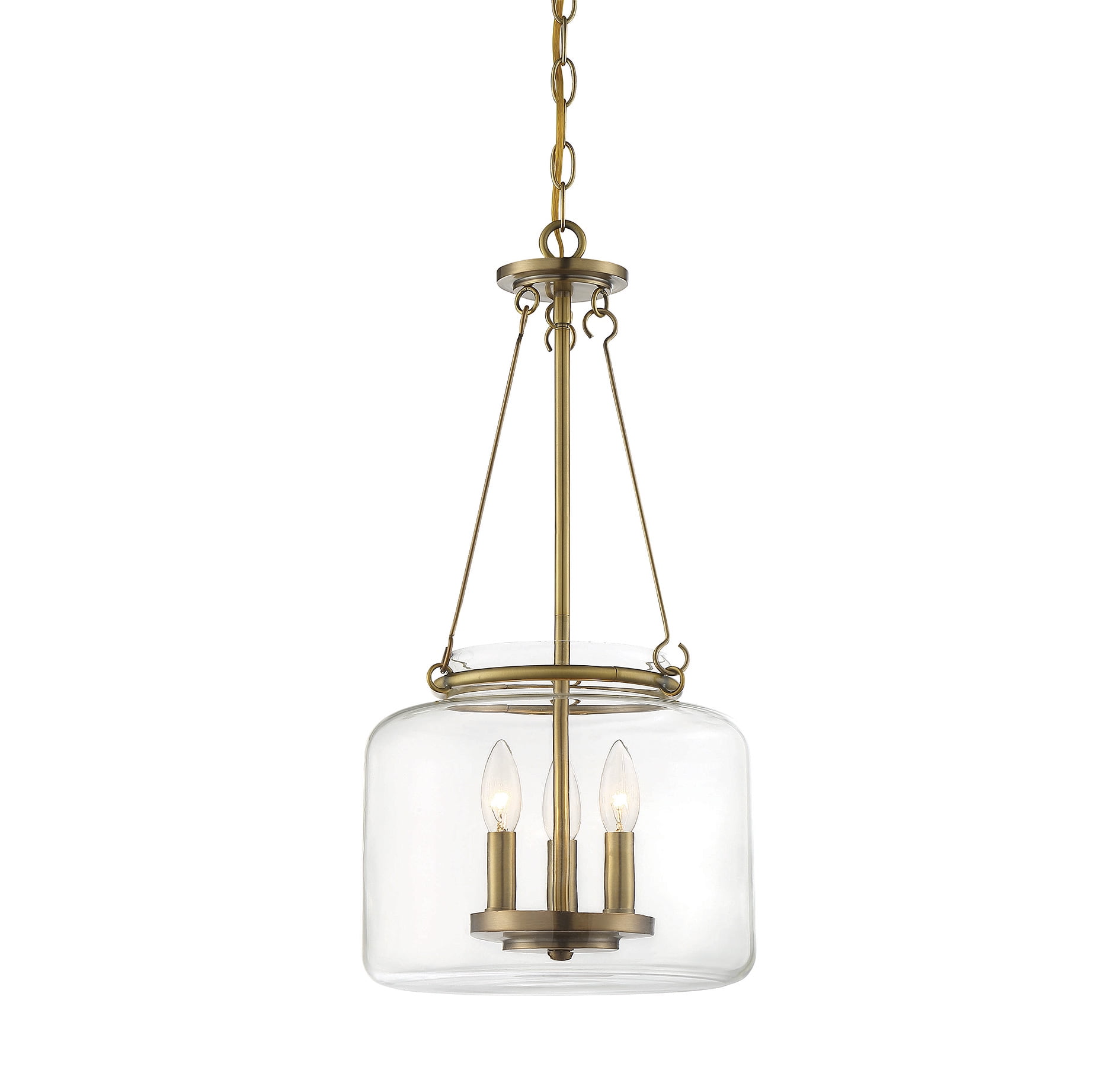 Akron Square Clear Glass and Warm Brass 3-Light Pendant