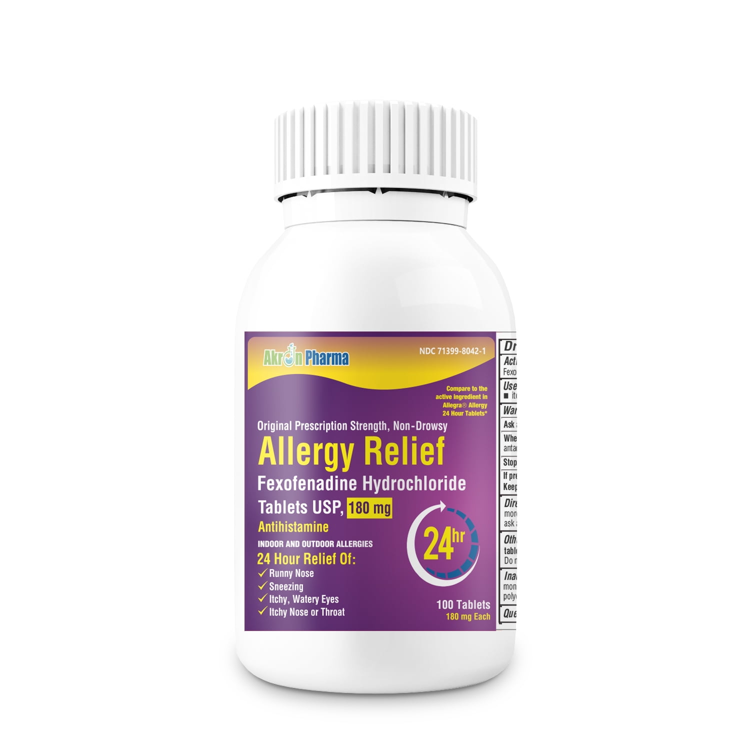 Akron's Fexofenadine Allergy Relief HCl ,180 mg, 100 count