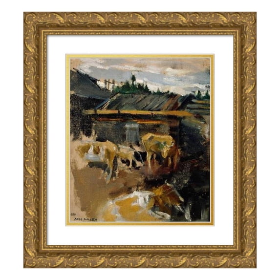 Akseli Gallen-Kallela 12x14 Gold Ornate Wood Frame and Double Matted Museum Art Print Titled - Cattle (1886)