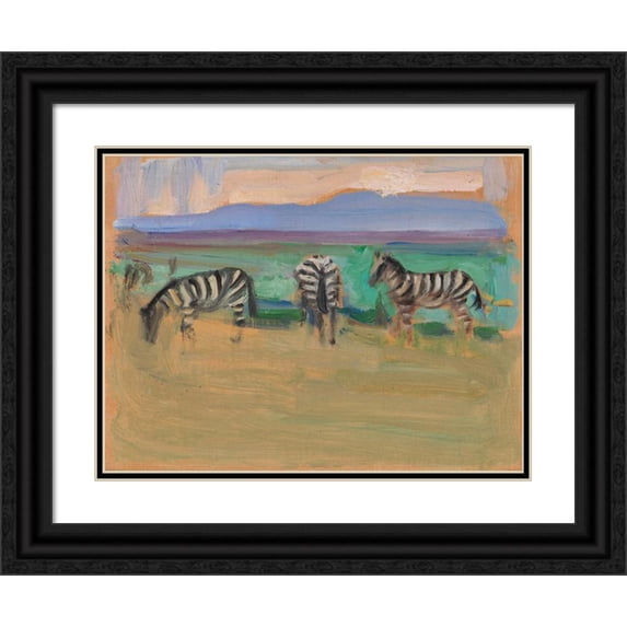 Akseli Gallen-Kallela 14x12 Black Ornate Wood Framed Double Matted Museum Art Print Titled: Zebras (1909)