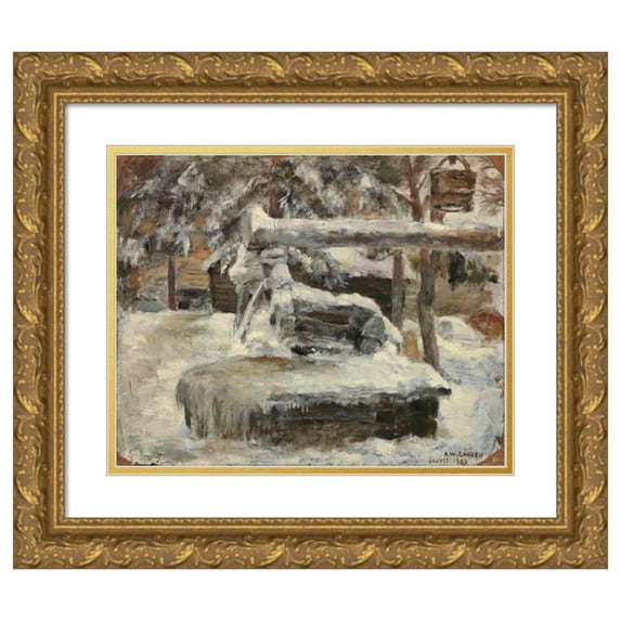 Akseli Gallen-Kallela 14x12 Gold Ornate Wood Frame and Double Matted Museum Art Print Titled - Snowy Yard (1882)