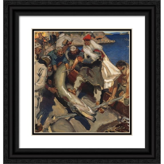 Akseli Gallen-Kallela 15x16 Black Ornate Wood Framed Double Matted Museum Art Print Titled - The Giant Pike (1904)