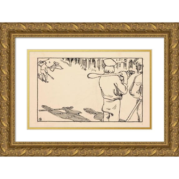 Akseli Gallen-Kallela 24x17 Gold Ornate Framed and Double Matted Museum Art Print Titled - Hitting the Disc (1906)