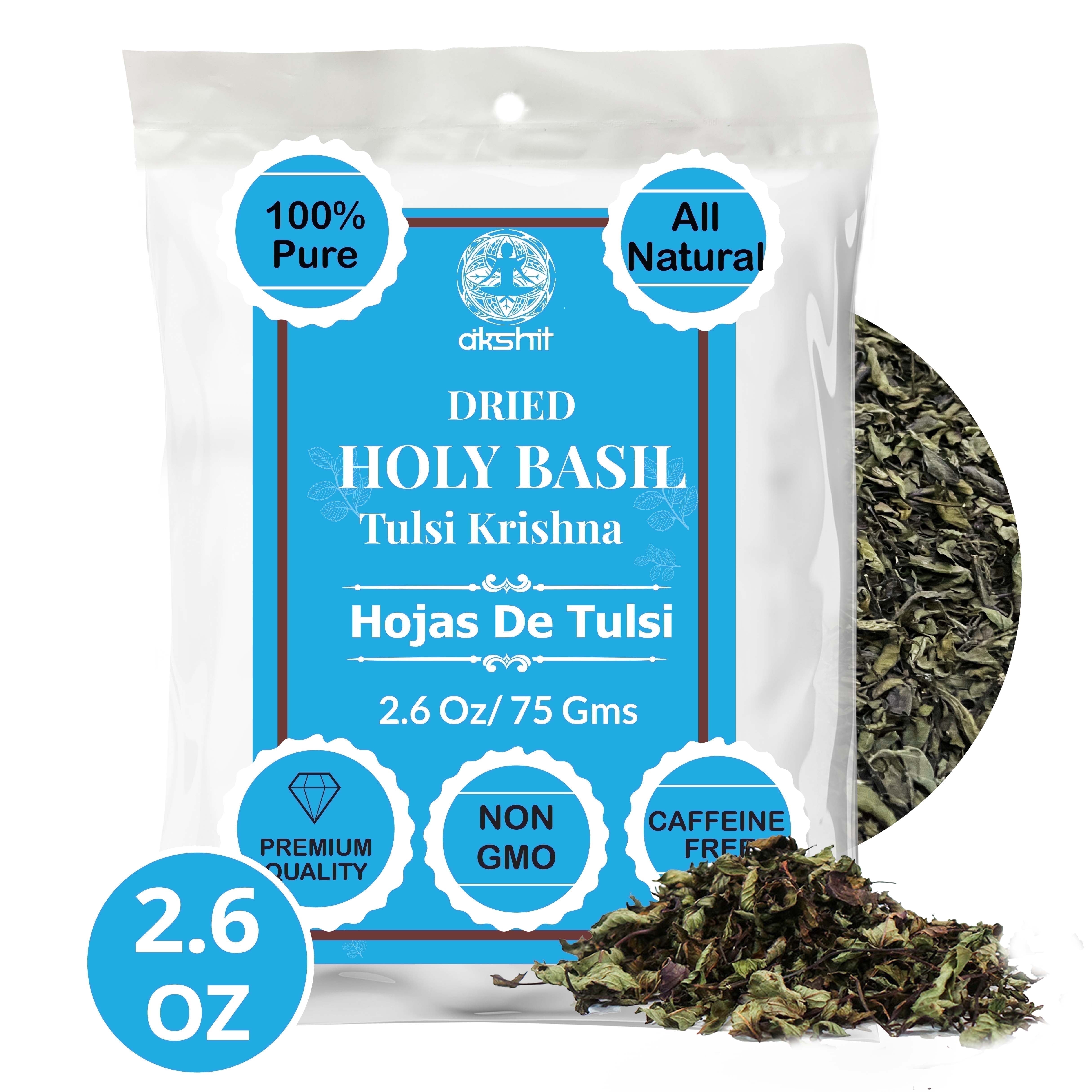 Akshit Dried Holy Basil Leaves, Loose Leaf Herbal Tea, Tulsi Tea, Non GMO, Ayurvedic Tea,2.6oz.