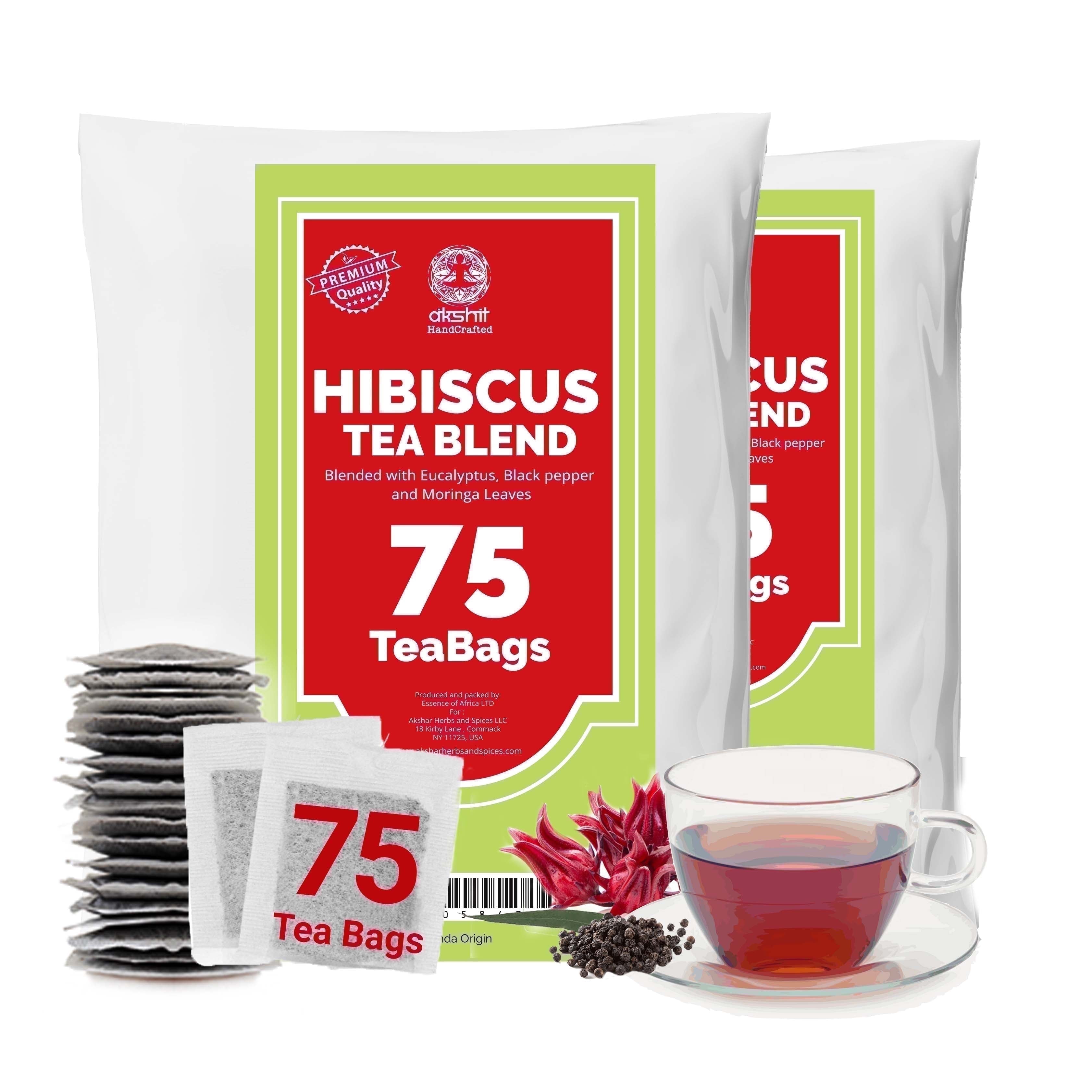 Akshit 150 Hibiscus Tea Bags, Hibiscus Tea  Flavor with Moringa Leaves,  100% Natural Flowers, Caffeine Free, Non-GMO
