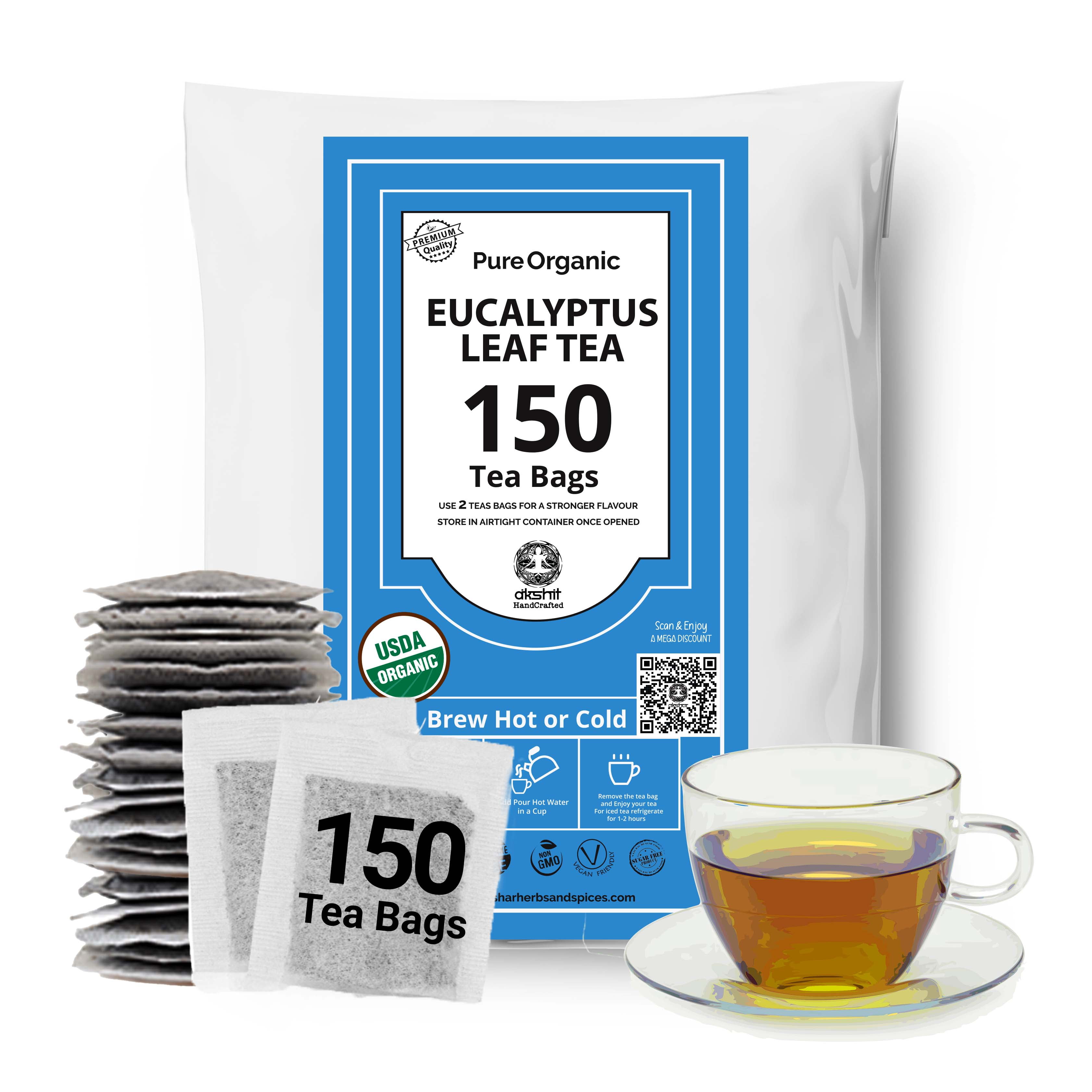 Akshit 150 Organic Eucalyptus Leaf Tea Bags, Pure Eucalyptus Herbal Tea ...