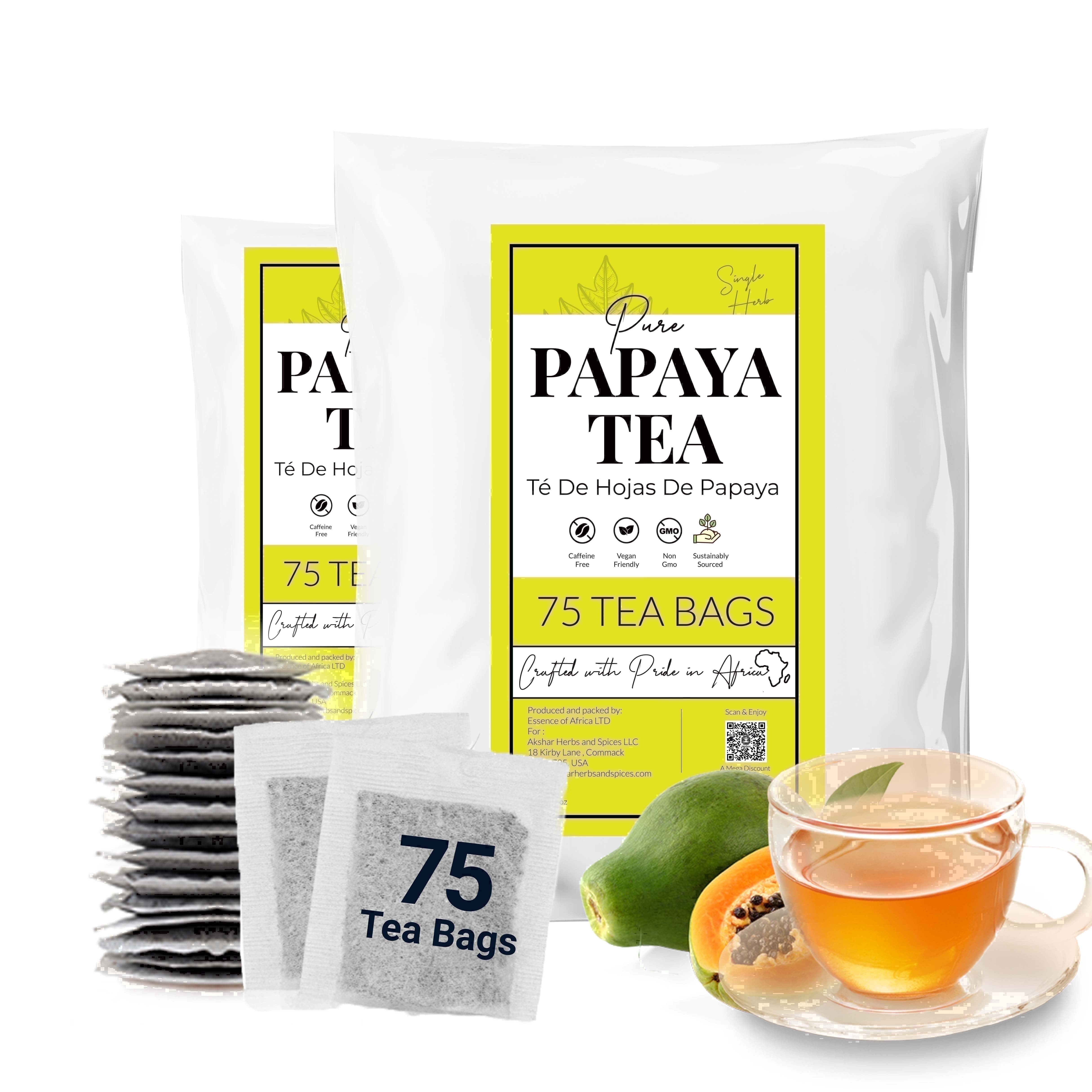 Akshit Papaya  Leaf Tea Bags,  150 Count,  100% Natural Papaya Leaves,  Caffeine-Free, Aromatic Herbal Tea, Non GMO.