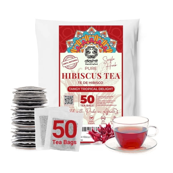 50 Hibiscus Tea Bags, 100% Natural Hibiscus FlowerTea, Non-GMO, Caffeine-Free, Calming & Stress Relief. by Akshit