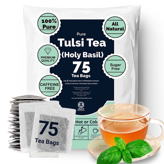 Akshit Holy Basil Tea , 75 Count, 100% Natural Tulsi Leaves, Herbal Tea, Stress Relief & Relaxing, Caffeine-Free, Non-GMO
