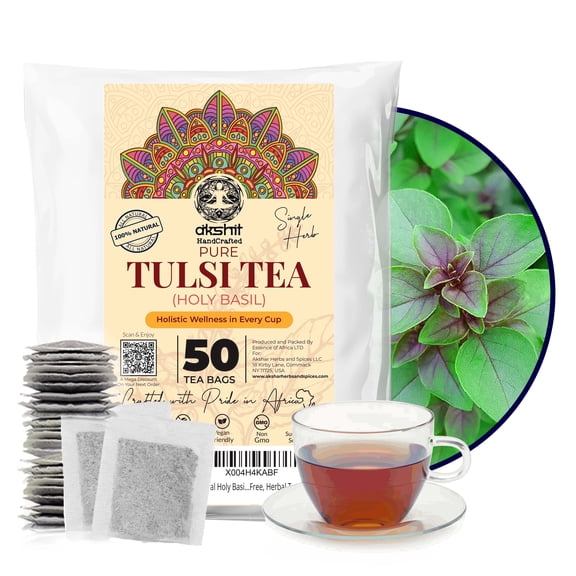 Akshit Holy Basil Tea Bags , 75 Count, Tulsi Tea, 100% Natural Holy Basil Leaves, Non-GMO, Caffeine-Free, No Additives