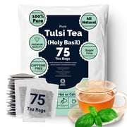 Akshit Holy Basil Tea Bags , 75 Count, 100% Natural Tulsi Leaves, Herbal Tea, Stress Relief & Relaxing, Caffeine-Free, Non-GMO