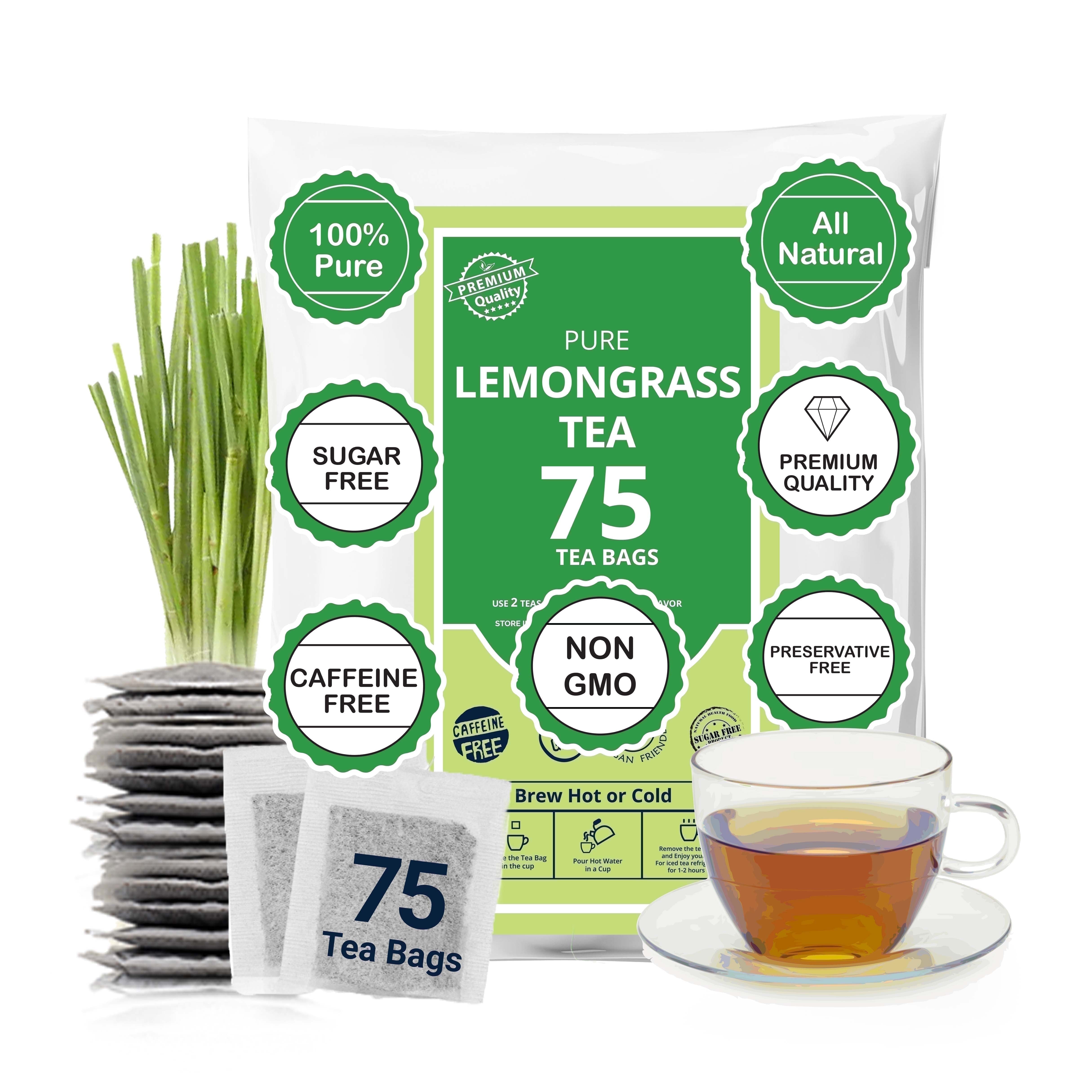 Akshit 100% Natural Lemongrass Tea, 75 Tea Bags, Pure Lemongrass leaves , Te de Limon, Caffeine-Free for Relaxation and Calming