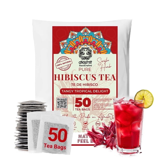 Akshit 50 Hibiscus Tea Bags, 100% Natural Hibiscus Tea, Calming & Refreshing, Caffeine-Free, Sugar Free, Non-GMO