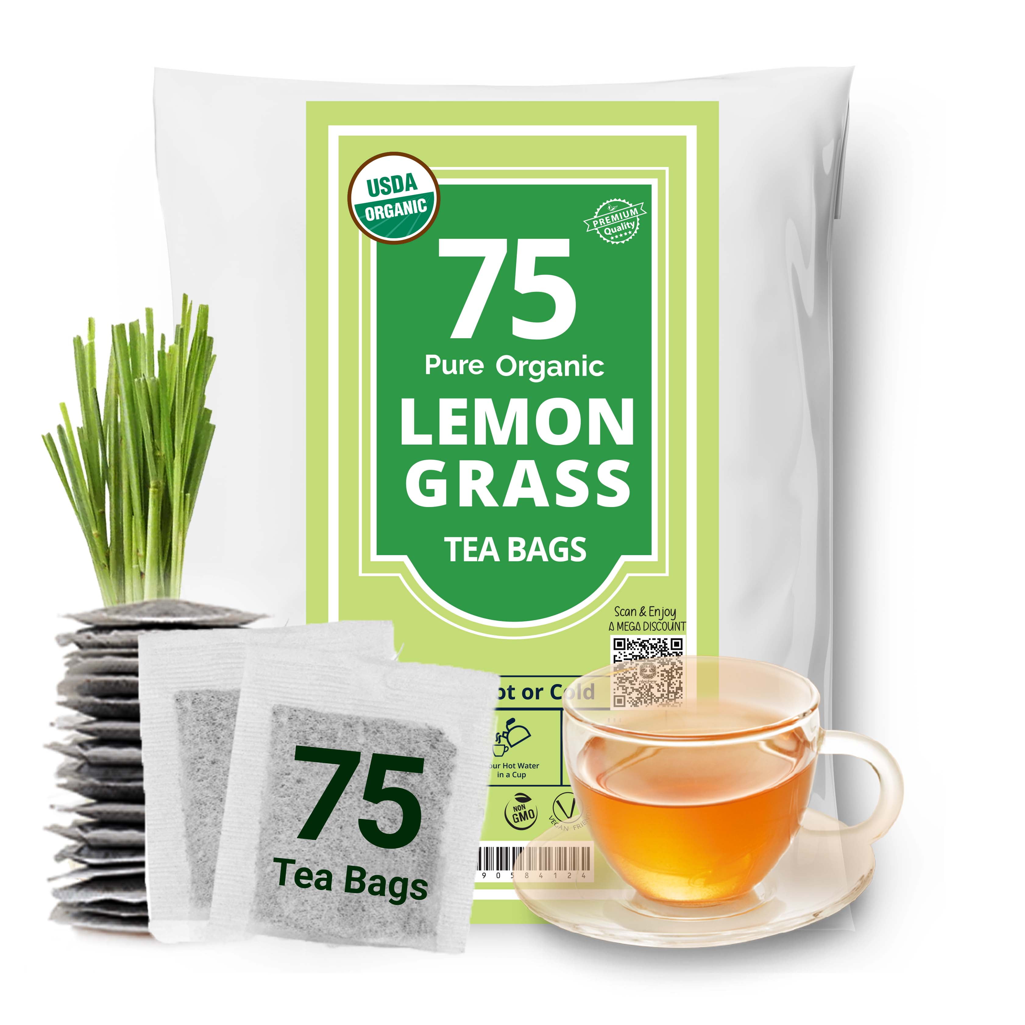 Akshit 75 Organic Lemongrass Tea Bags, 100 % Pure Lemongrass Tea ...