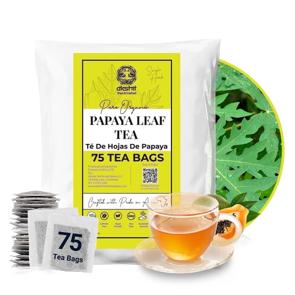 Akshit 75 Papaya Leaf Tea Bags, 100% Natural Papaya Leaves,  Herbal Wellness Tea, Caffeine-Free,  Non-GMO