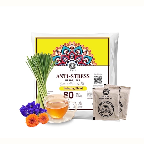 Akshit Anti Stress Tea, 80 Count, Stress Relief & Relaxing Tea, Caffeine free herbal tea, Non-GMO