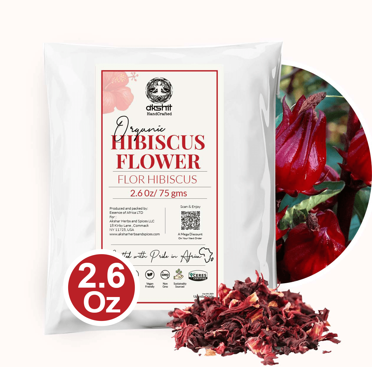 52USA Organic Hibiscus Tea Flowers - 1 Lb Bag, Cut & Sifted, Caffeine-Free Herbal Tea, Flor De Jamaica