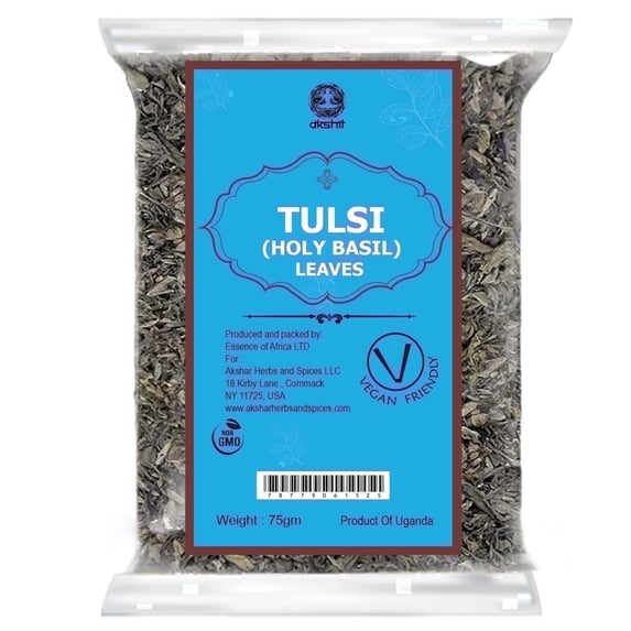 Akshit Dried Holy Basil Leaves, Tulsi Loose Leaf, Calming & Relief Tea, Non-GMO, Caffeine Free, 2.6 oz