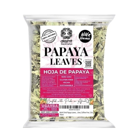 Akshit Dried Papaya Leaves, 2.6oz, 100% Natural Papaya Leaf Tea, Herbal Tea, Non-GMO, Caffeine Free.