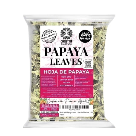 Akshit Dried Papaya Leaves, 2.6oz, Fresh Papaya Leaf Tea, 100% Natural, Digestive, Wellness Herbal Tea, Non-GMO, Caffeine Free.
