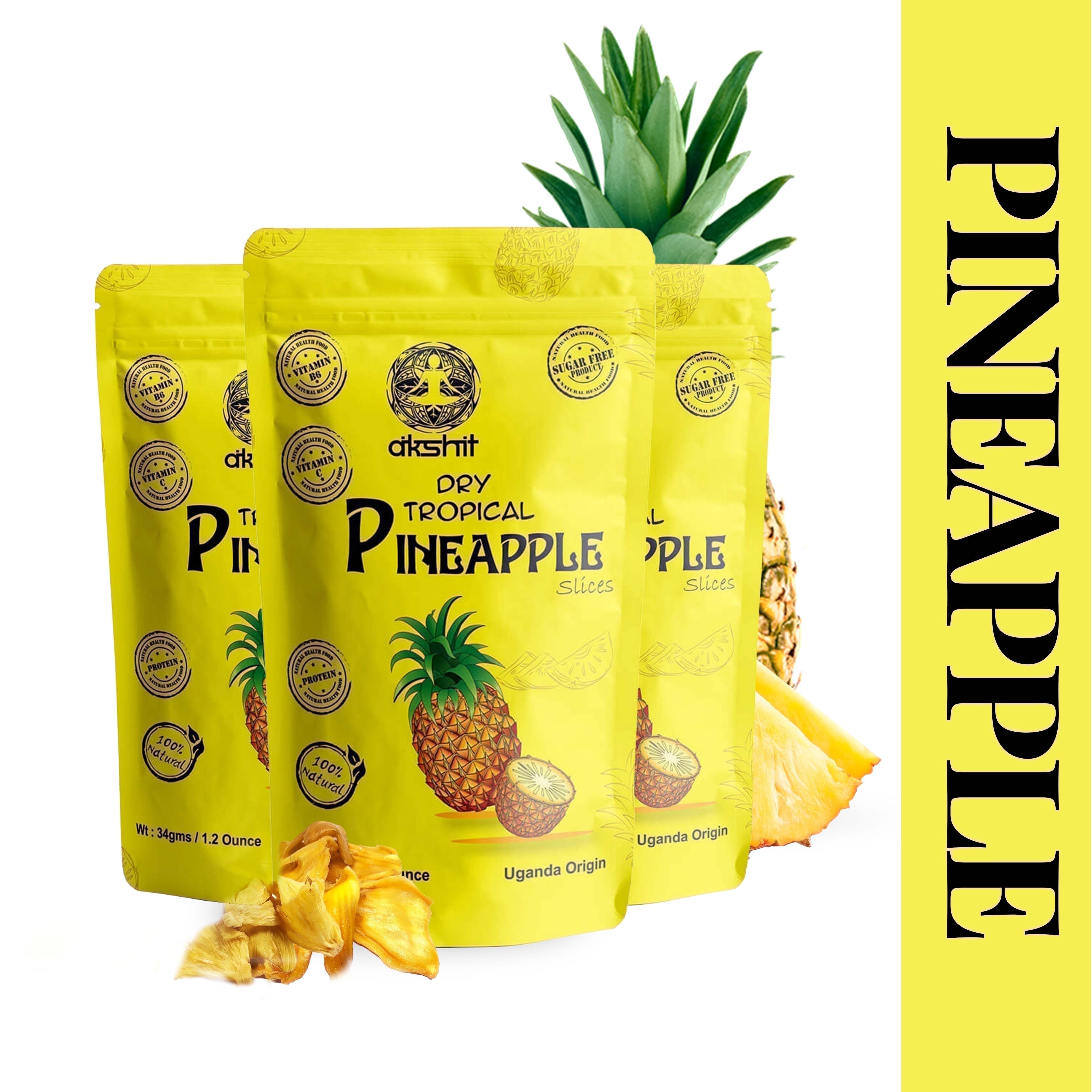 Akshit Dried Pineapple Chunks, Healthy Snack, Non-GMO, Caffeine-free,  3 Count