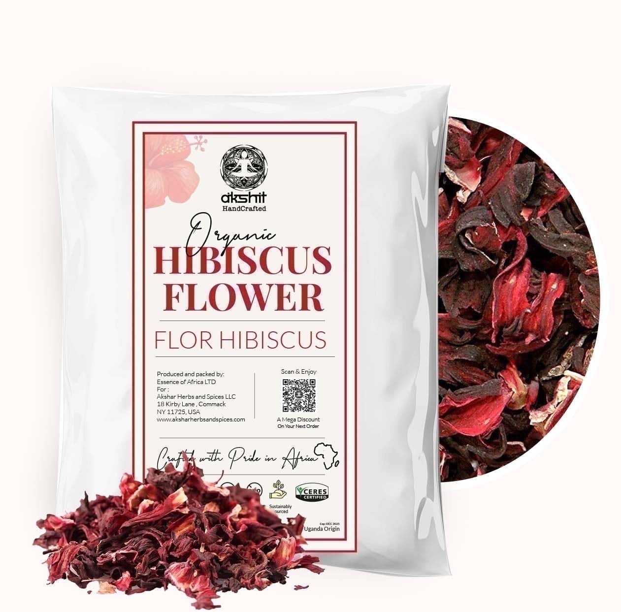 Akshit Dried Hibiscus Flowers, 100% Natural Hibiscus Tea, Dried Edible Flowers, Non-GMO,  2.6 oz