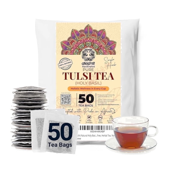 50 Holy Basil Tea Bags, 100% Natural Tulsi Leaf, Herbal Tea, Stress Relieving, Digestion, Immune Support, Caffeine-Free, Non-GMO. by Akshit
