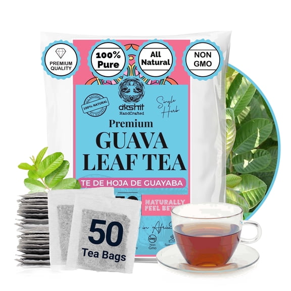 Akshit 50 Guava Leaf Tea Bags, 100% Natural Guava Leaves, Herbal Tea, Stress Relieving, Caffeine-Free, Non- GMO, Vegan, Sugar Free.