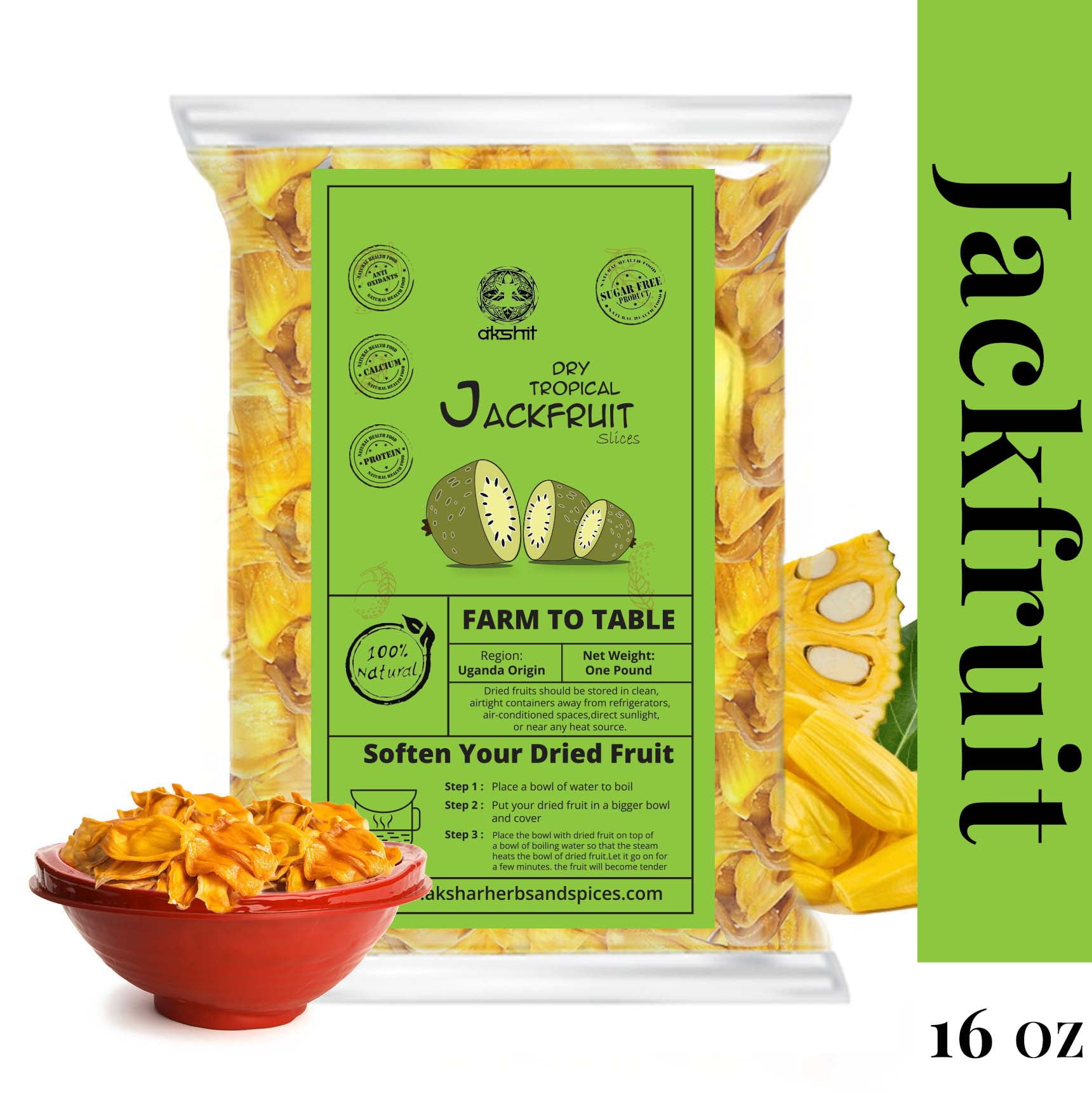 Akshit Organic Dried Jackfruit, 1 Pound, Dried jackfruit slices, Unsweetened Jackfruit, Healthy