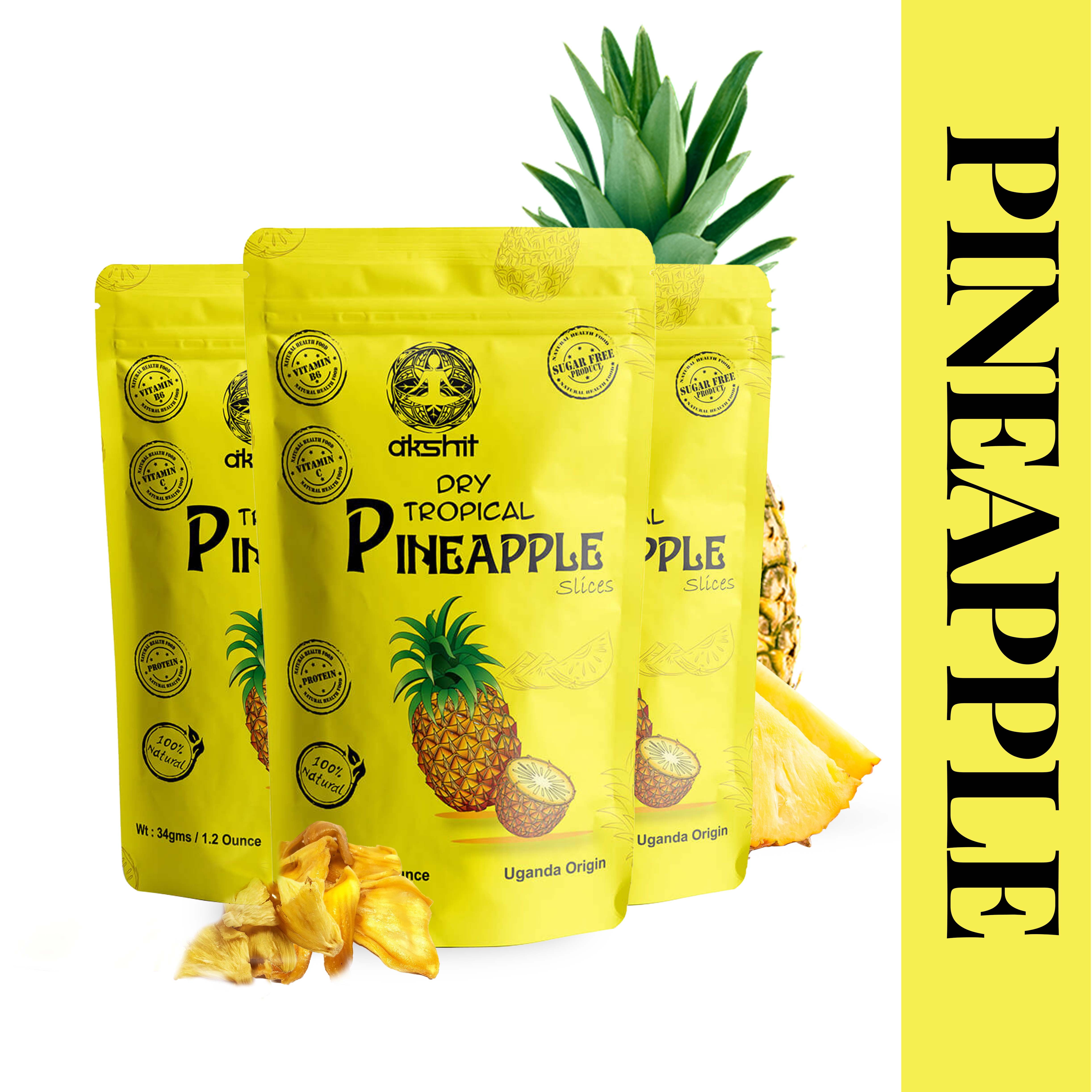 Akshit Organic Dried Pineapple, Unsweetened Pineapple Chunks