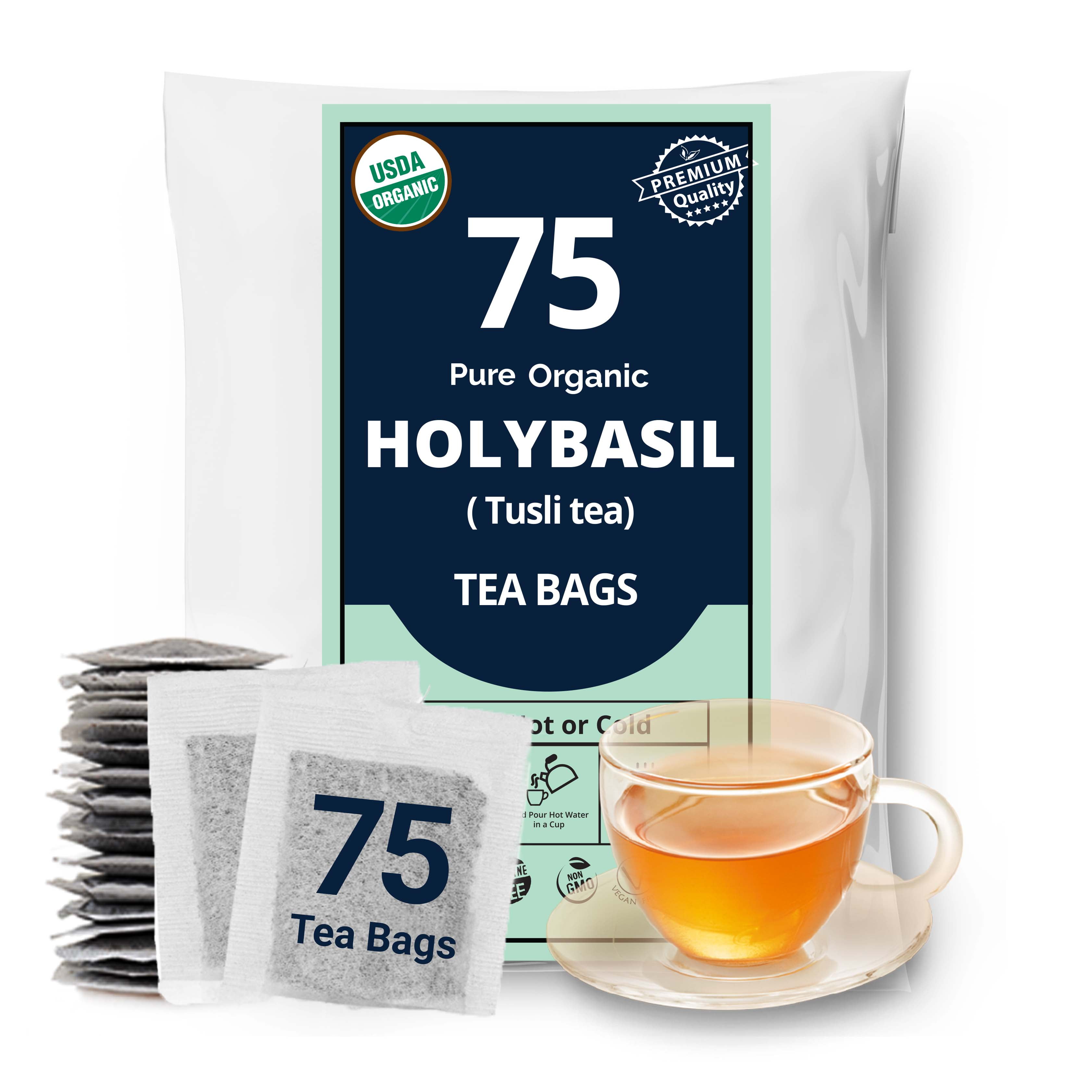 Akshit Organic Holy Basil Tea 75 Count, Pure Tulsi Tea, CaffeineFree